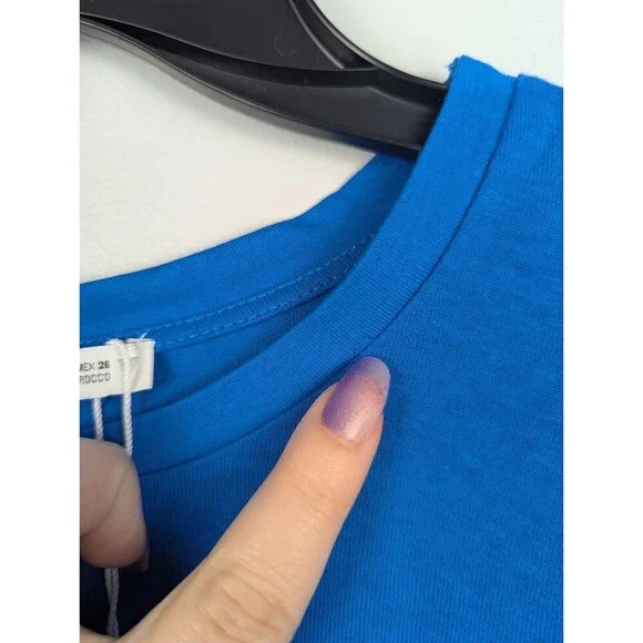 ZARA Women Cobalt Blue Exaggerated Sleeve Crop Top S Short Puff Sleeve‎ Rouched - Picture 7 of 10